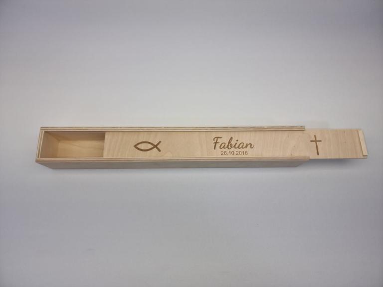 HOLZKISTE FÜR TAUFKERZEN 45 X 4,8 X 4,8 CM