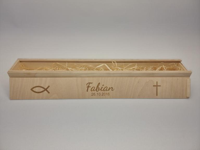 HOLZKISTE FÜR TAUFKERZEN 45 X 4,8 X 4,8 CM