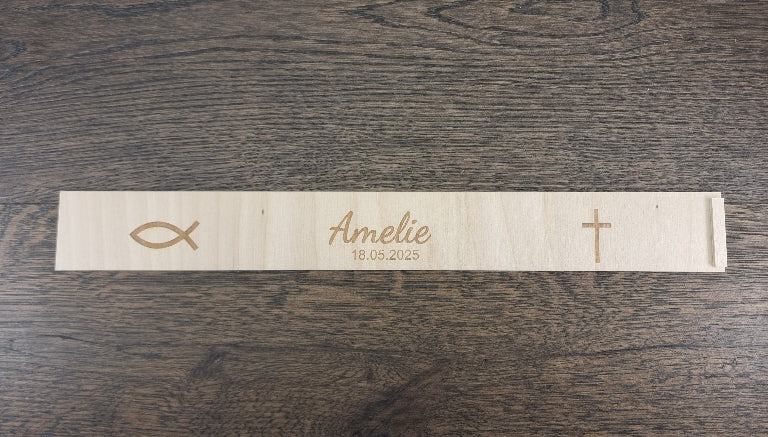 HOLZKISTE FÜR TAUFKERZEN 45 X 4,8 X 4,8 CM