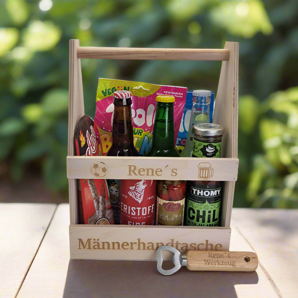 Männerhandtasche aus Holz - Der Flaschenträger für echte Kerle